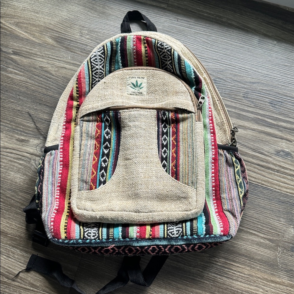 Himalayan Pure Hemp Rainbow Multicolor Large Pocket Design Backpack